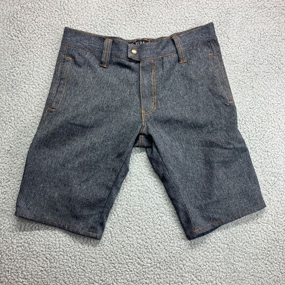 Icon National Denim Shorts Stretch Mens Size 30 Dark Wash Buttons 10" Inseam - Picture 1 of 7